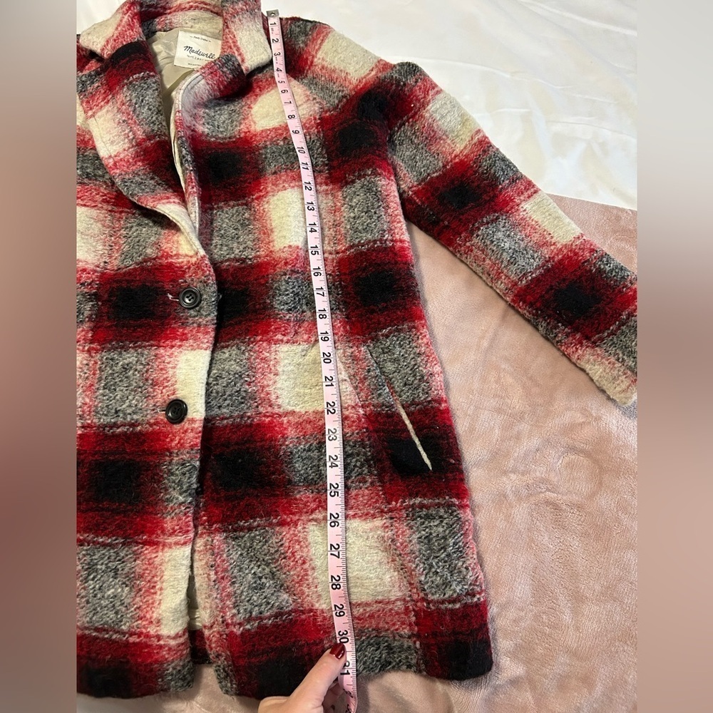 Madewell Wool Plaid Red and Black Winter Pea Coat - Picture 9 of 11